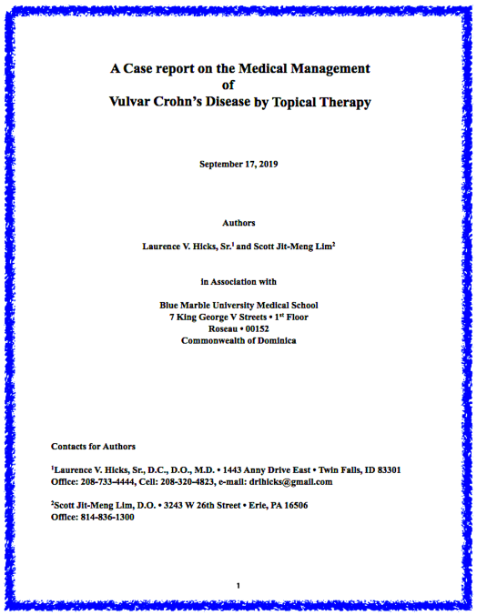 Paper on therapy of vulvar Crohn's disease and stem cell therapy for Crohn's